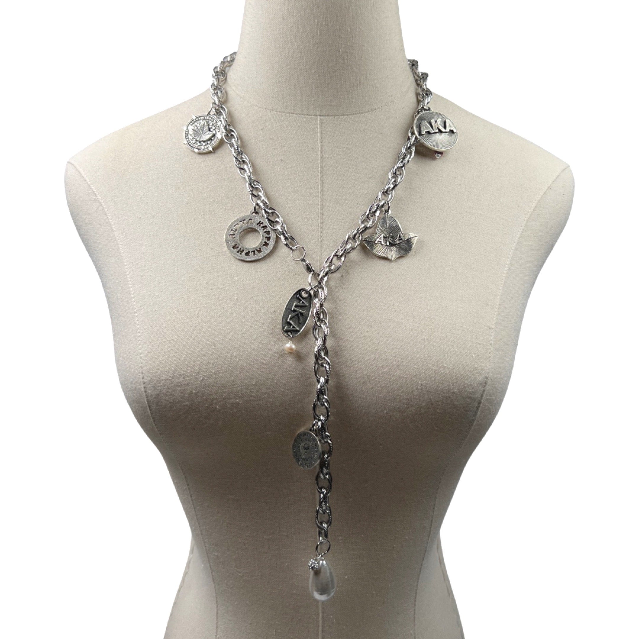 AKA Charm Lariat Necklace AKA Necklaces Cerese D, Inc. Silver