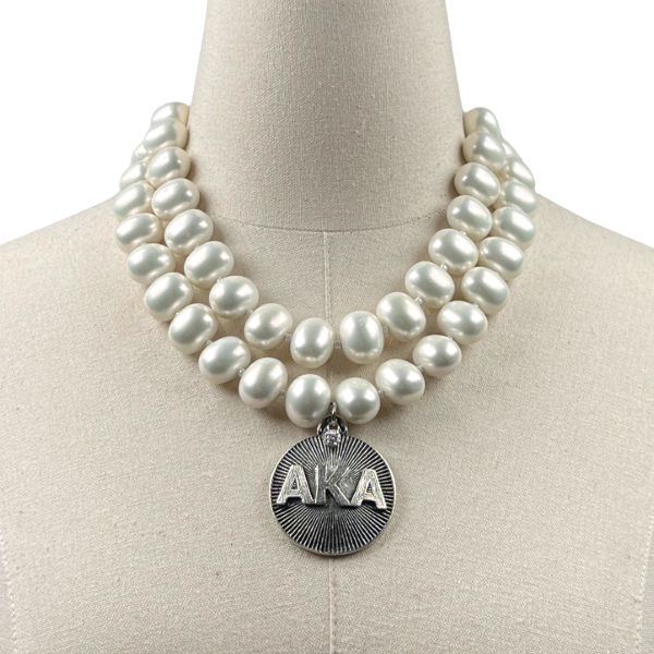 AKA Classic Pearl Double Necklace AKA Necklaces Cerese D Jewelry Silver Radiant DBL
