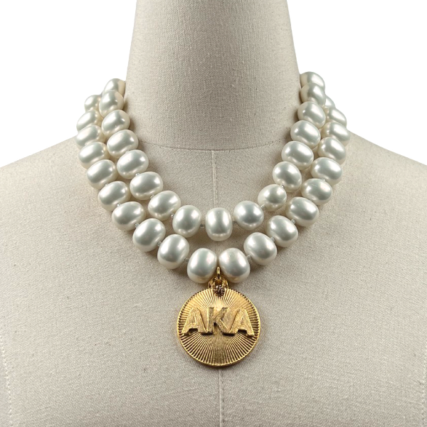 AKA Classic Pearl Double Necklace AKA Necklaces Cerese D Jewelry Gold Radiant DBL