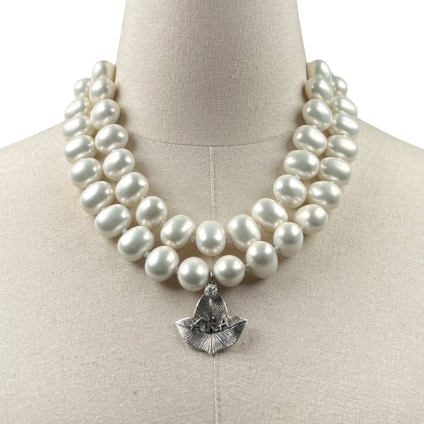 AKA Classic Pearl Double Necklace AKA Necklaces Cerese D Jewelry Silver Leaf DBL