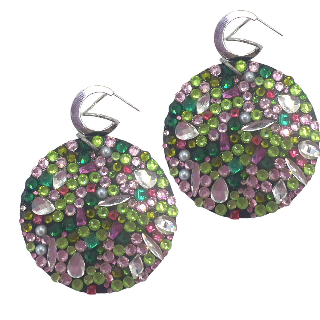 Flash Crystal Pink Green Earring Earrings Cerese D, Inc. Silver Post Top