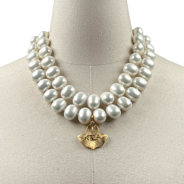 AKA Classic Pearl Double Necklace AKA Necklaces Cerese D Jewelry Gold Leaf DBL