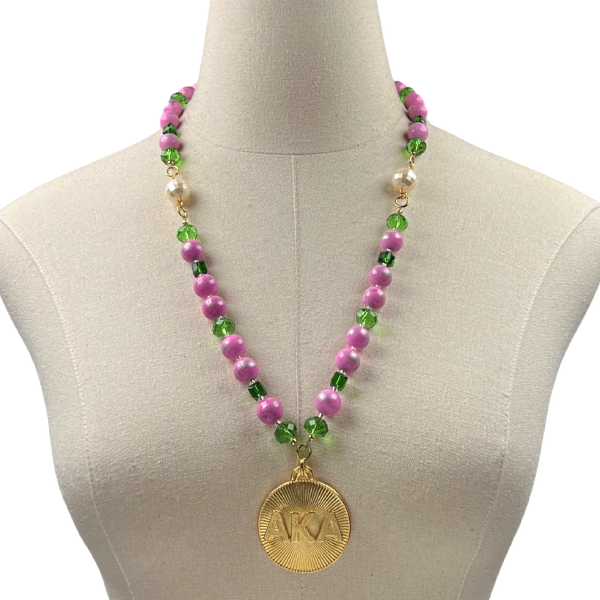AKA Summer Pink Agate Necklace Set AKA Necklaces Cerese D, Inc.
