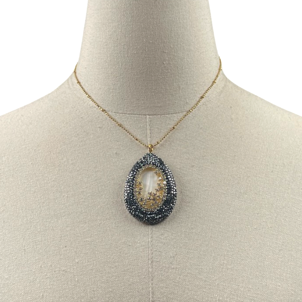 Mother of Pearl Pave Pendant Necklace AKA Necklaces Cerese D, Inc. Gold