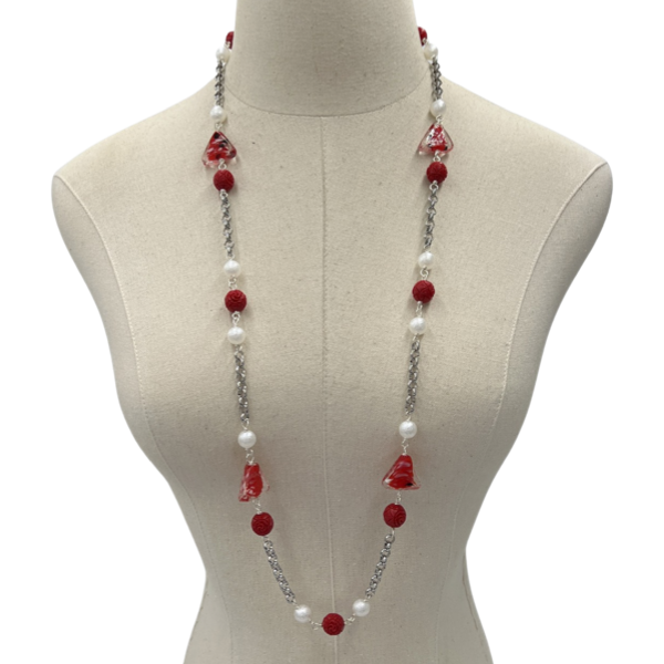 Delta Pyramid Carved Coral Necklace DELTA Necklaces Cerese D Jewelry Silver