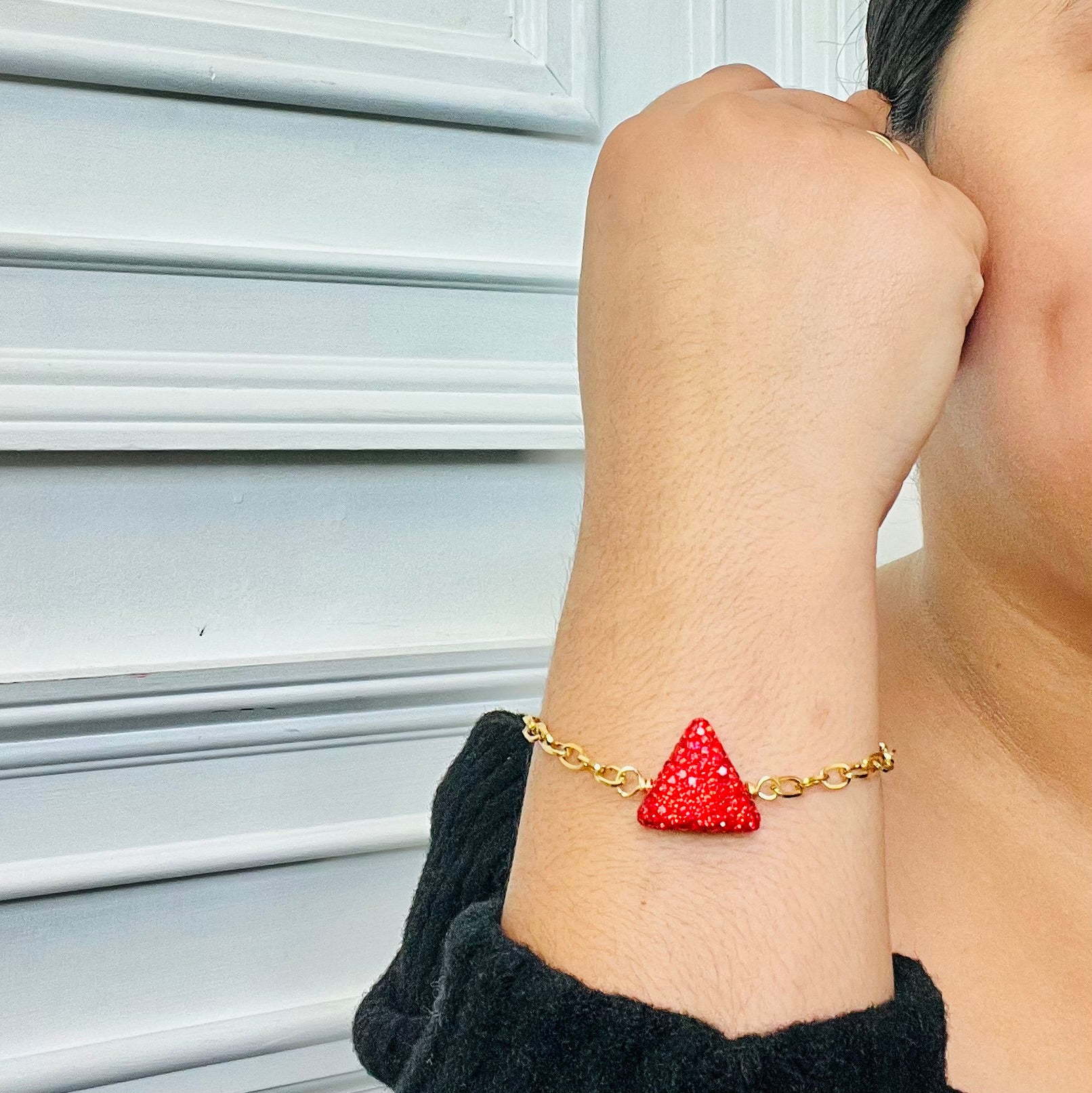Pyramid Goddess Red Pave Bracelet