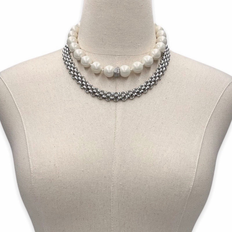 Delve Pearl Chain Necklace Necklaces Cerese D, Inc. Silver  