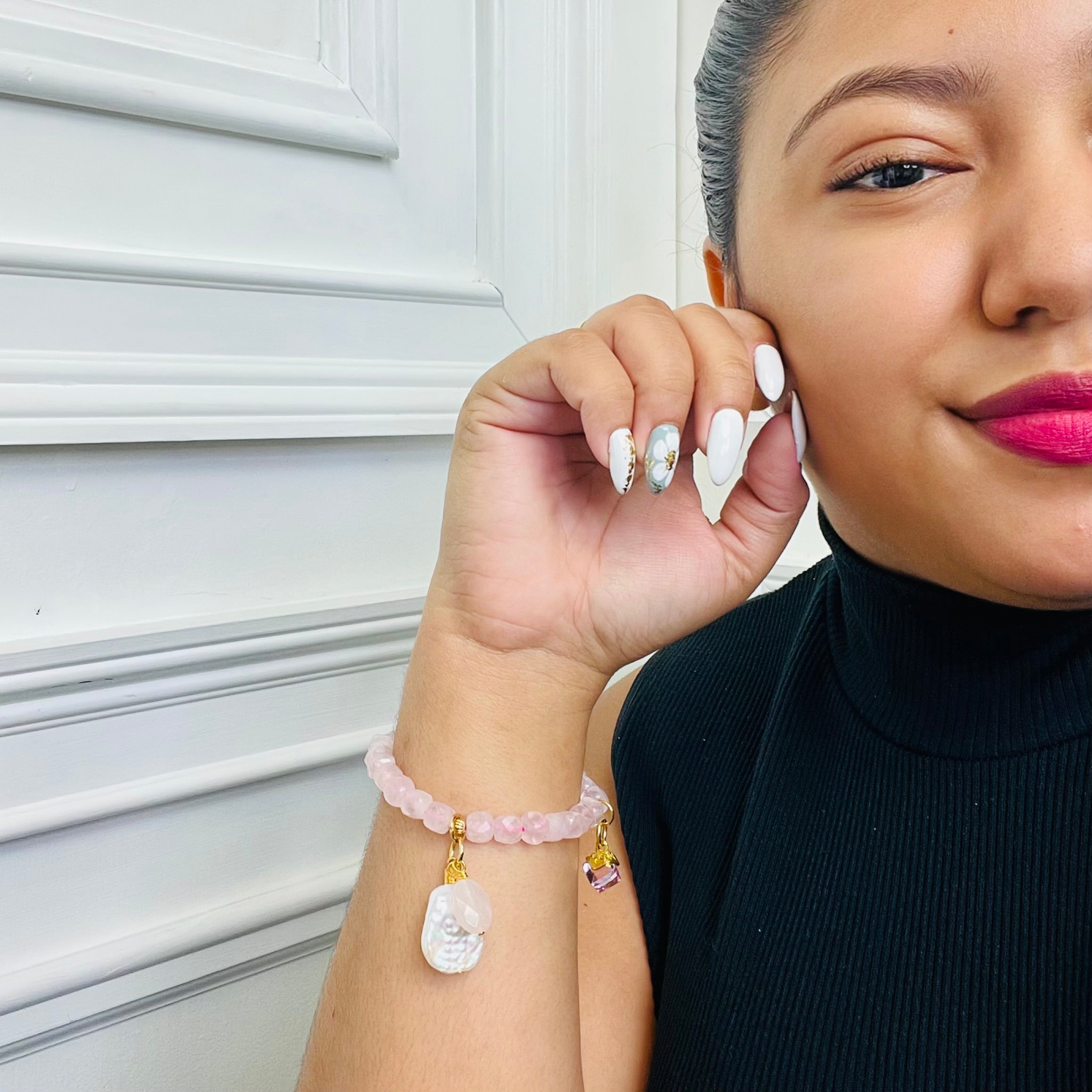 Pink Rose Quartz Puff Bracelet