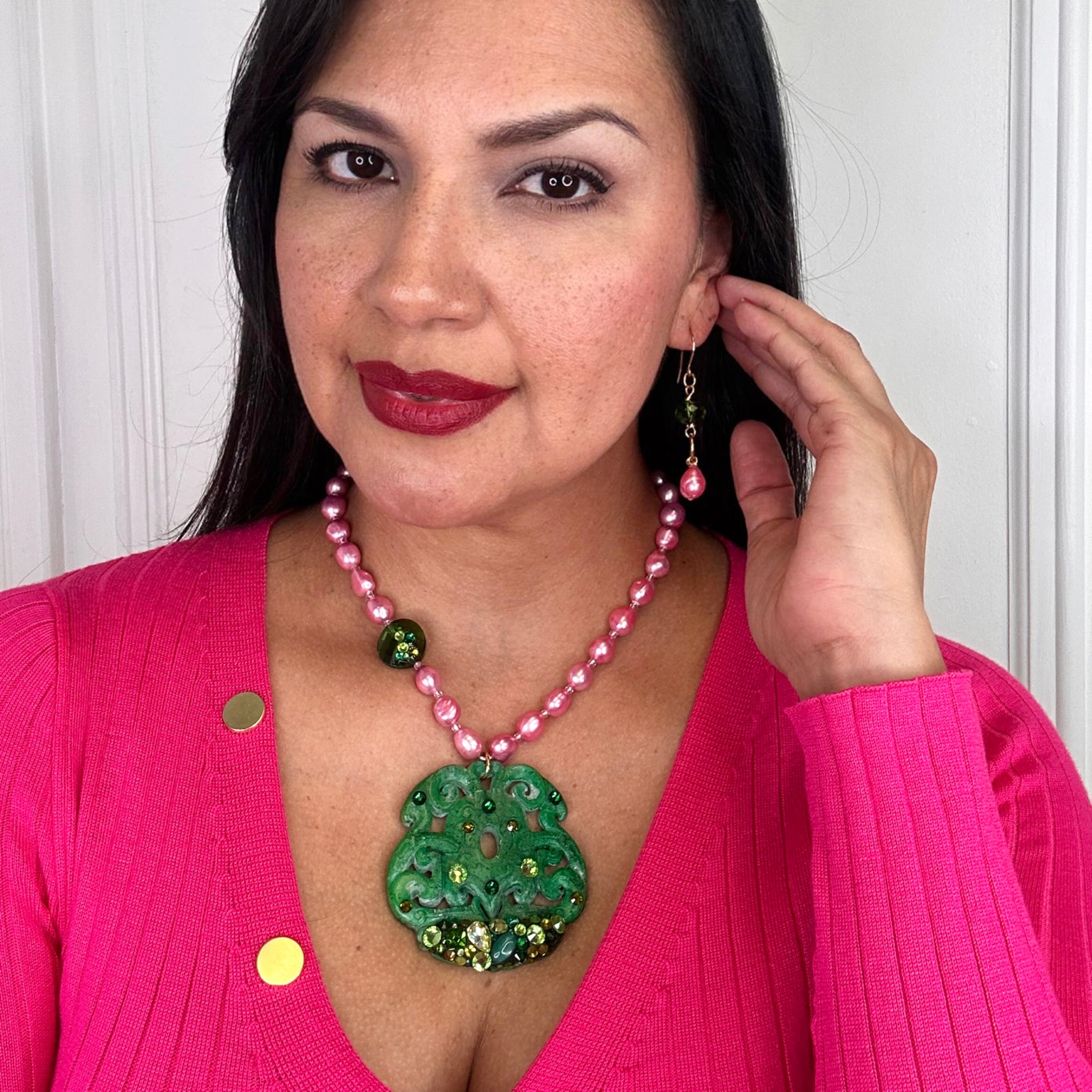 Pink & Green Silk Necklace