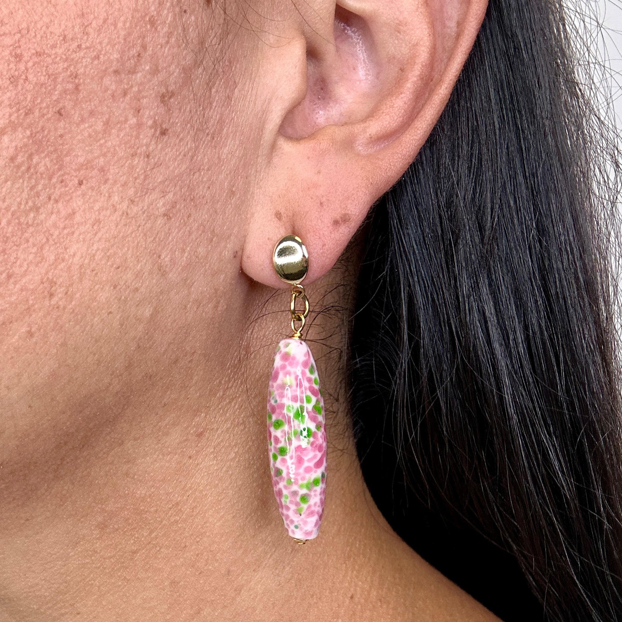 Pink Green Leo Earrings