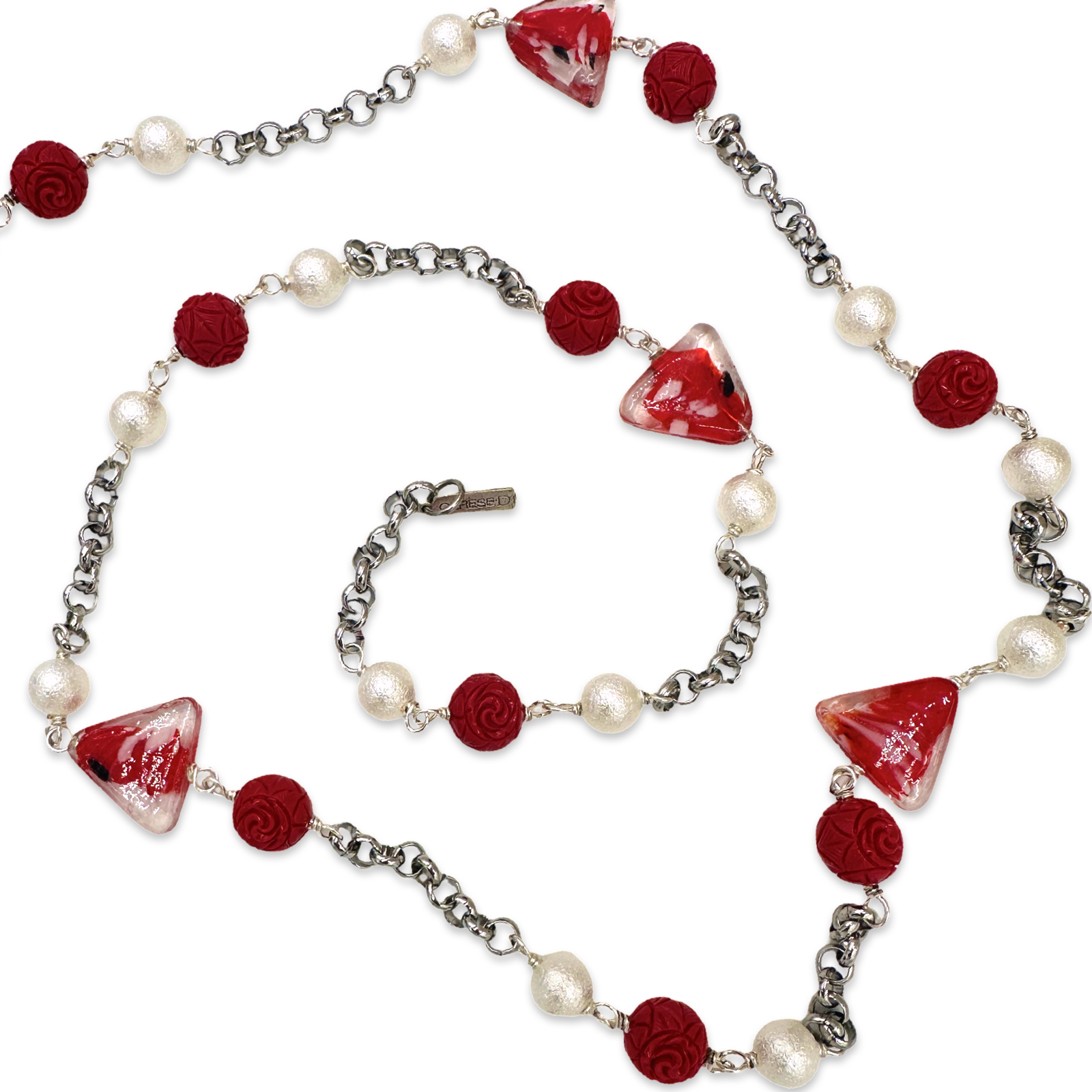 Pyramid Carved Coral Necklace