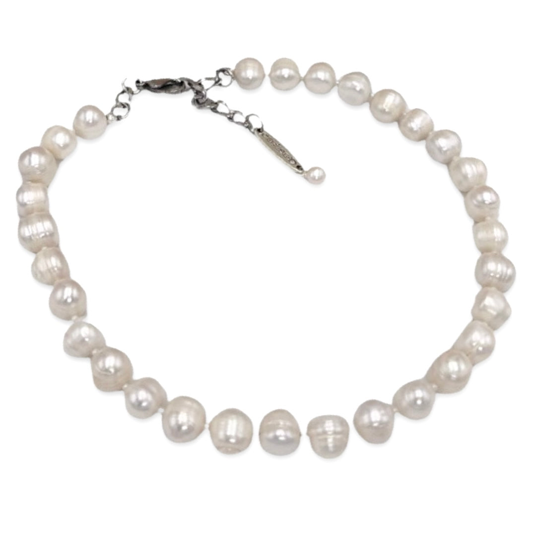 Pearl Single Plump Necklace Necklaces Cerese D, Inc. Silver  