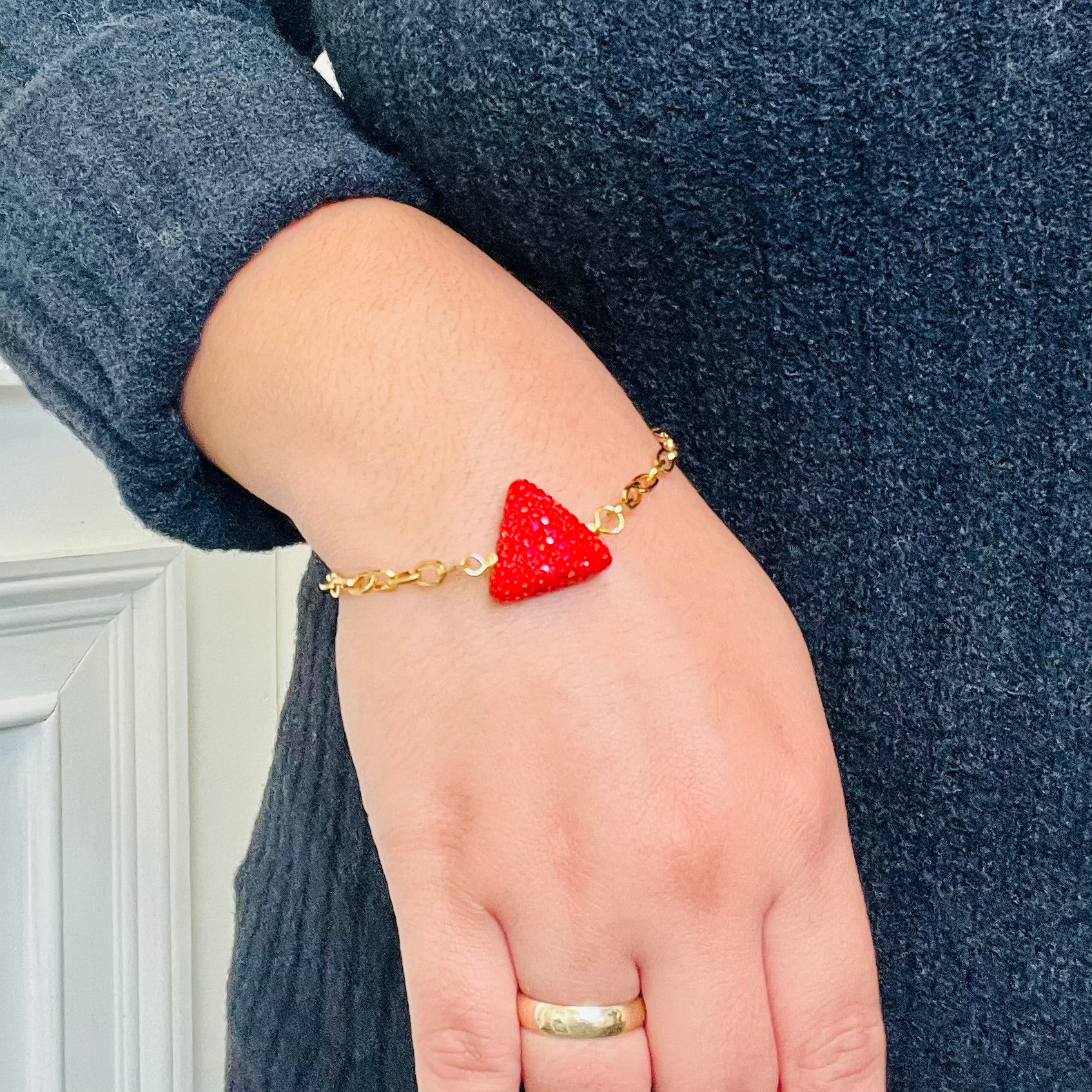 Pyramid Goddess Red Pave Bracelet