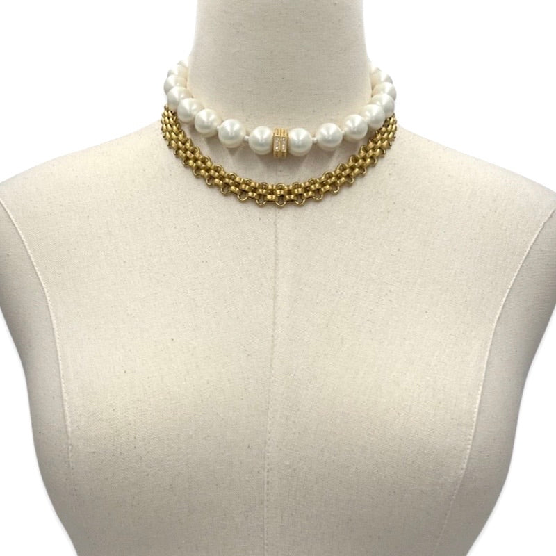 Delve Pearl Chain Necklace Necklaces Cerese D, Inc. Gold  