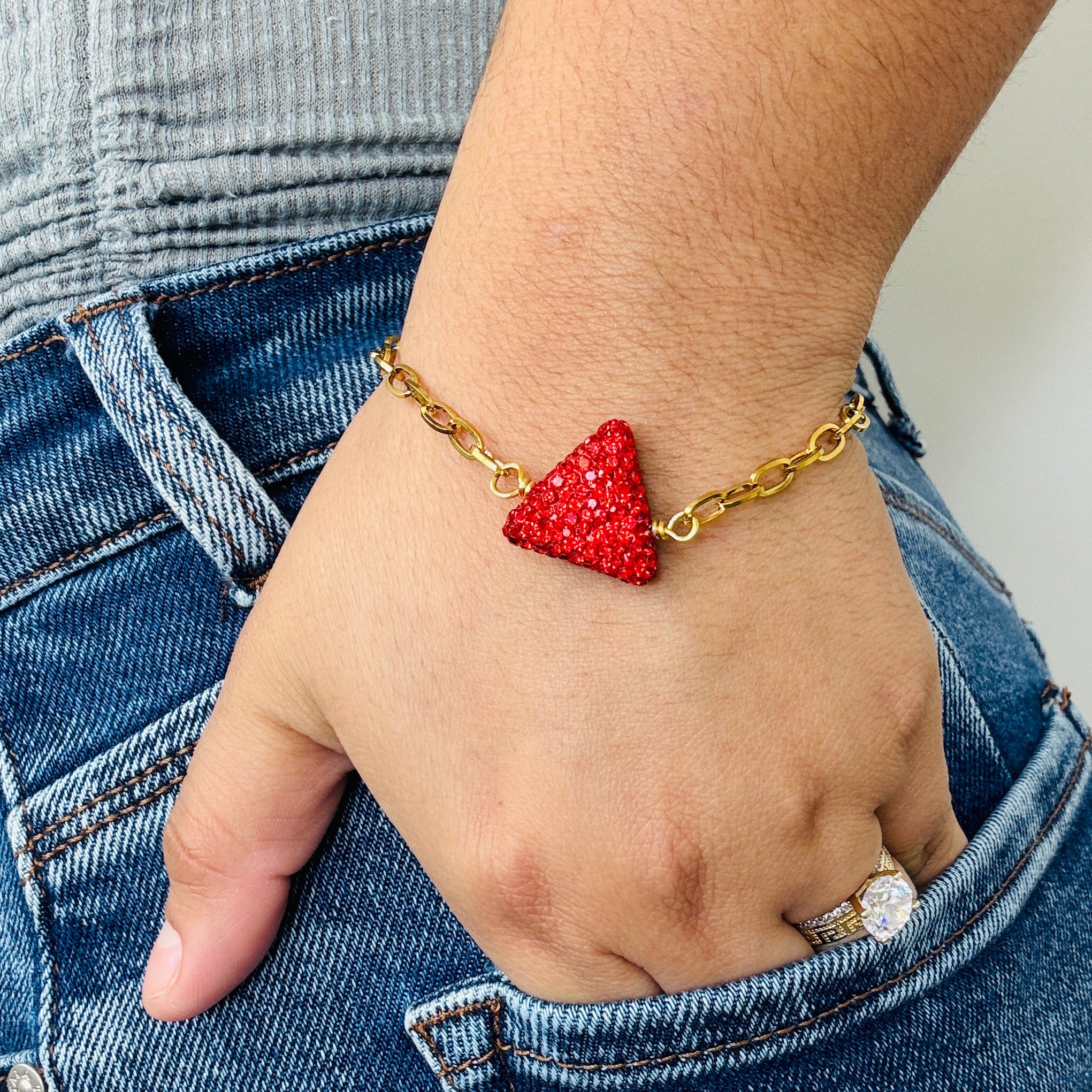 Pyramid Goddess Red Pave Bracelet