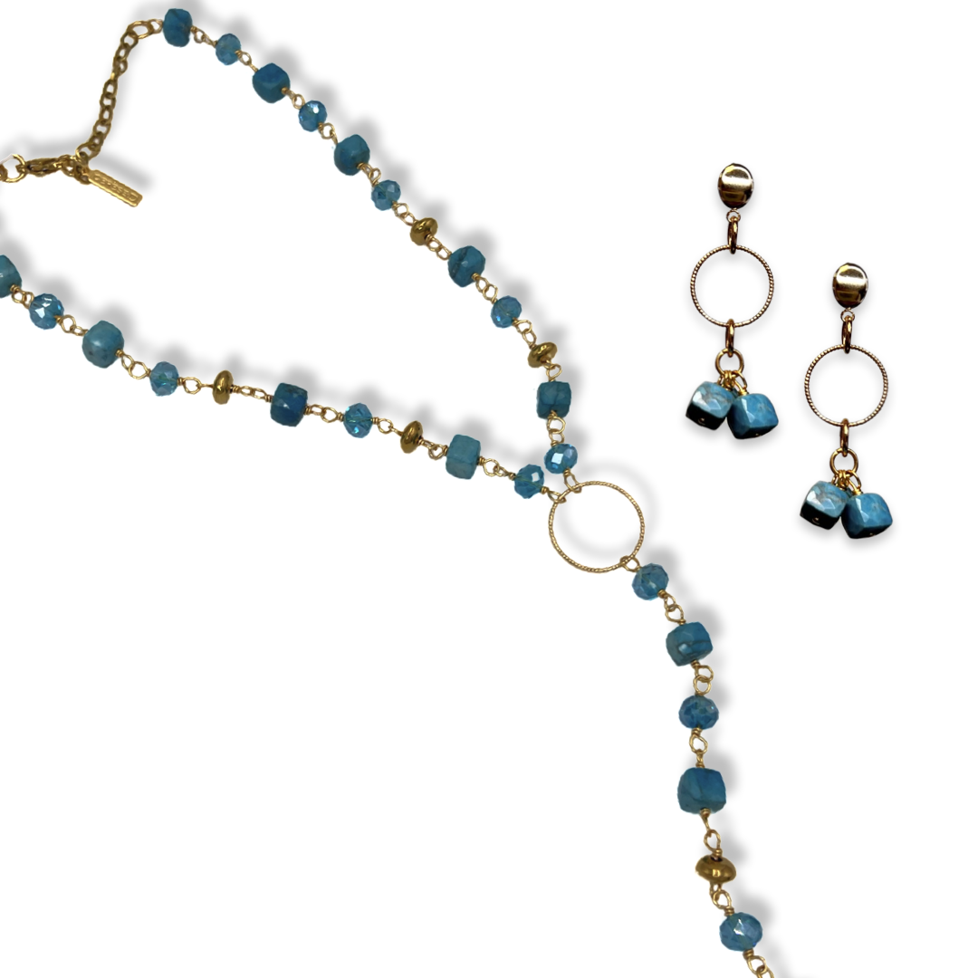Turquoise Blue Patch Necklace Necklaces Cerese D, Inc. Gold  