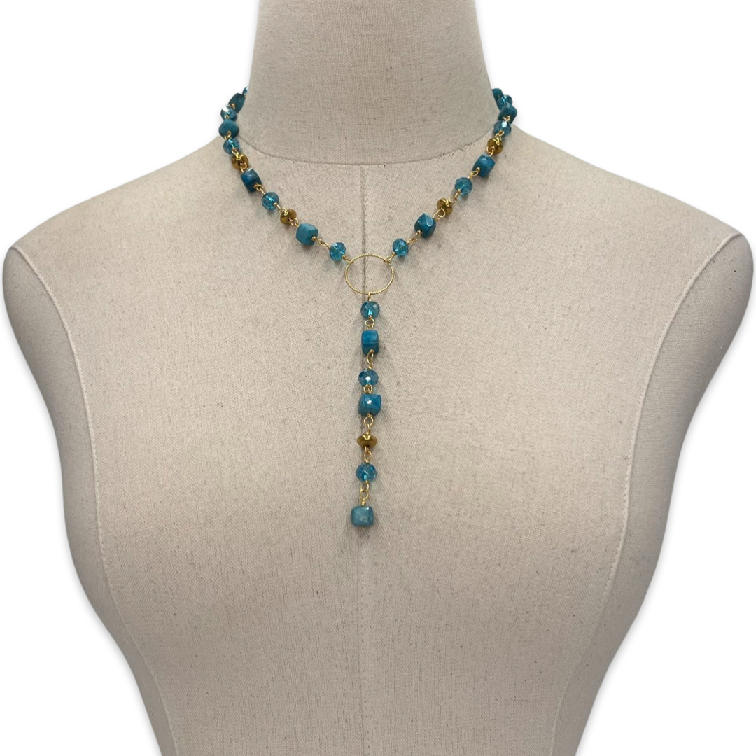 Turquoise Blue Patch Necklace Necklaces Cerese D, Inc.   