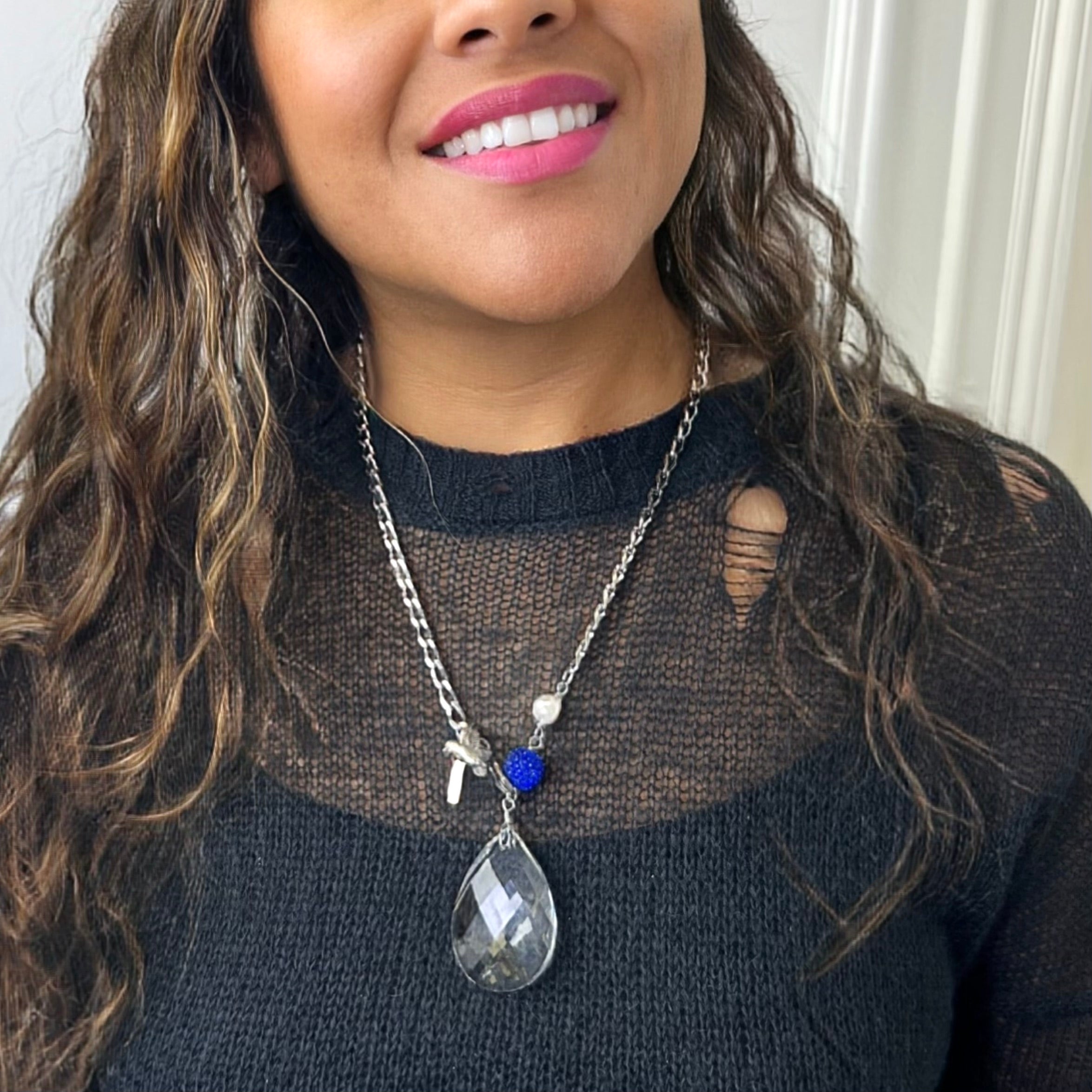 Zeta Dove Crystal Teardrop Necklace