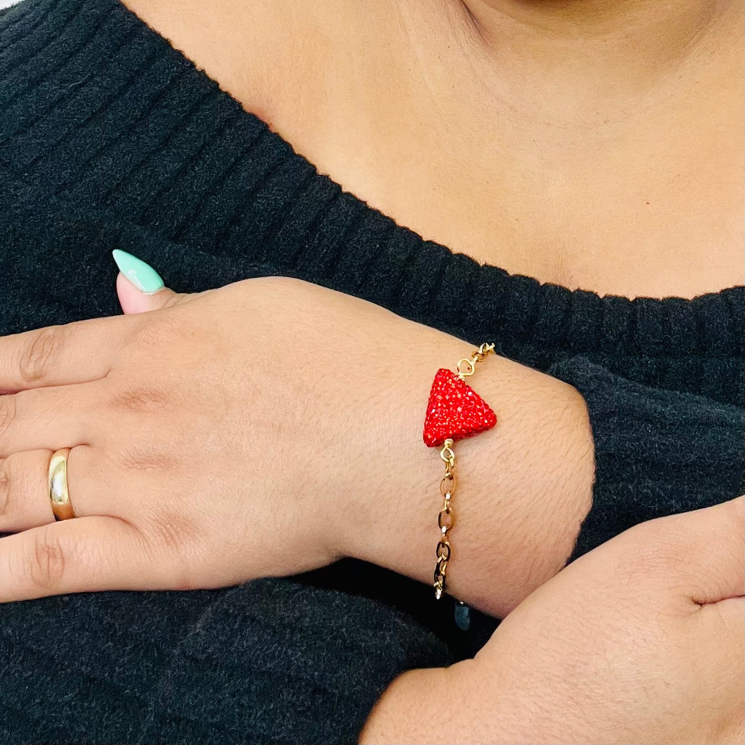 Pyramid Goddess Red Pave Bracelet