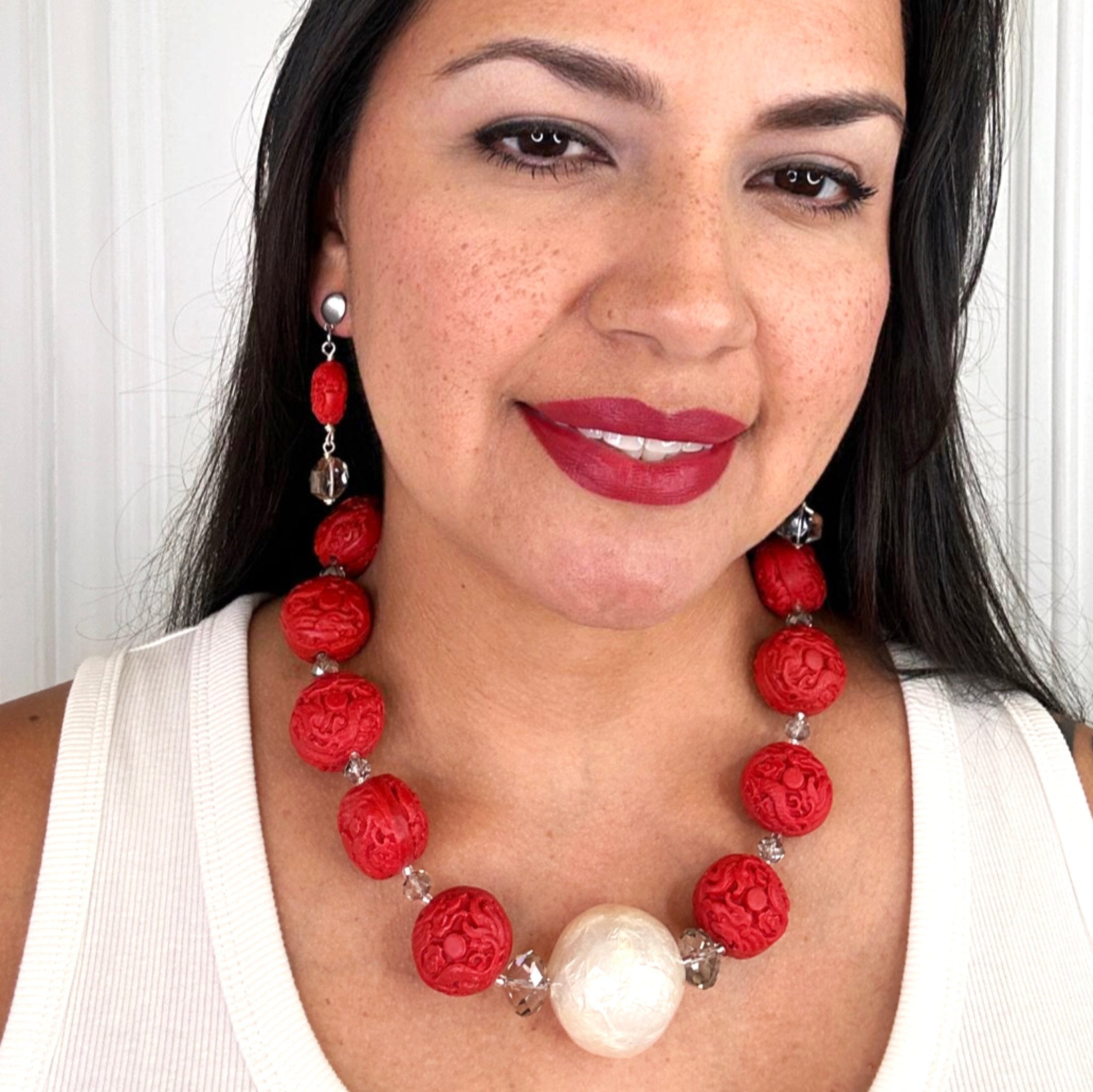 Red Cinnomon and Cream Necklace