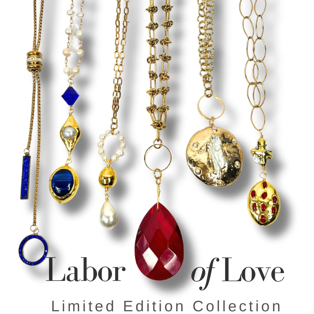 Labor Red Pearl Necklace Necklaces Cerese D, Inc.   
