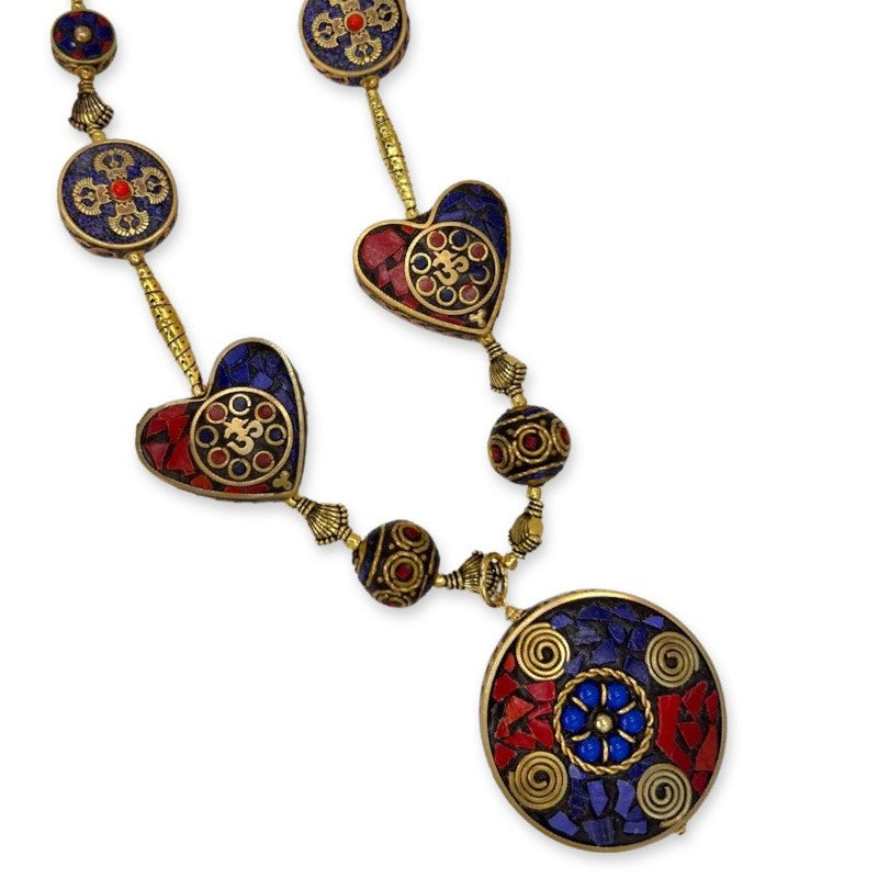Tibetan Red Coral and Blue Lapis Necklace