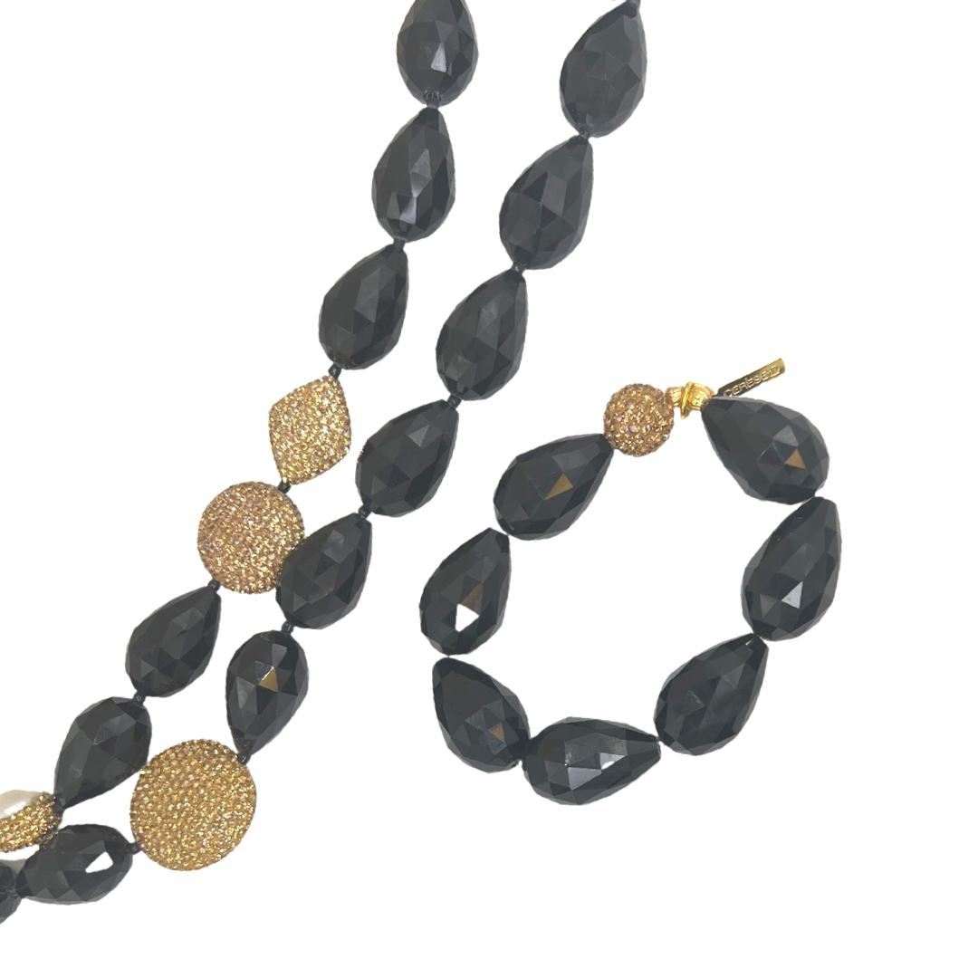 Clarion Black Necklace Necklaces Cerese D, Inc. Gold  
