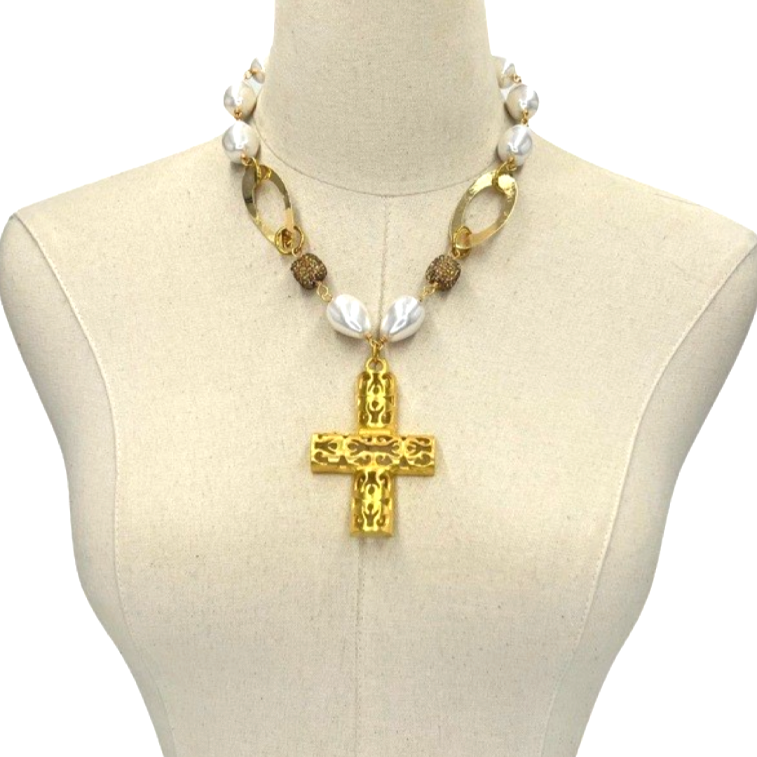 Cross Francis Vat Necklace OOAK Cerese D, Inc. Gold  