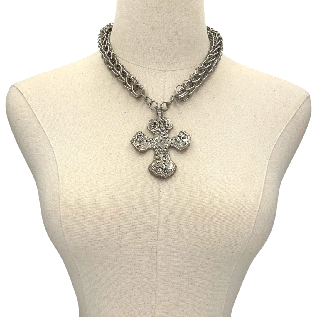 Cross Maille Might Necklace Necklaces Cerese D, Inc. Silver  