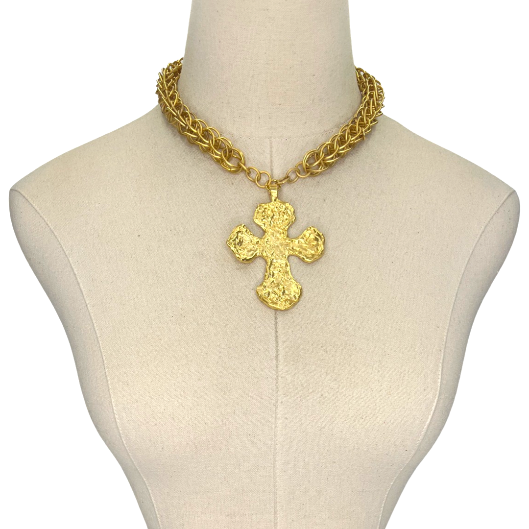 Cross Maille Might Necklace Necklaces Cerese D, Inc. Gold  