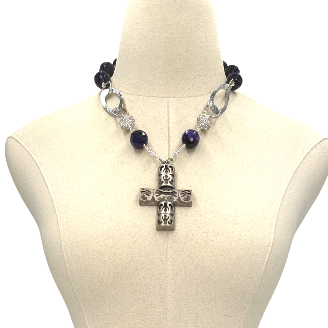 Cross Purple Regal Dimple Necklace OOAK Cerese D, Inc. Silver  