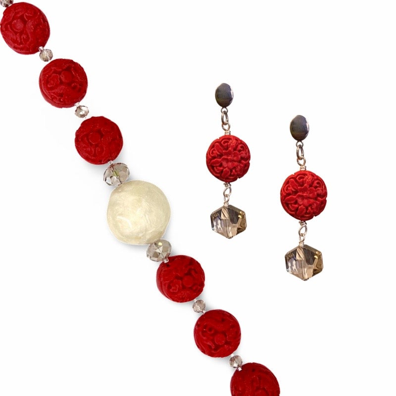 Red Cinnomon and Cream Necklace Necklaces Cerese D, Inc.   