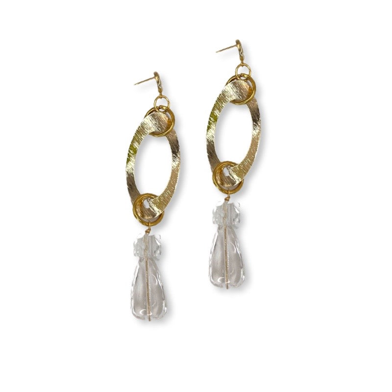 Clear Spark Hoop Drop Earring Earrings Cerese D, Inc. Gold  