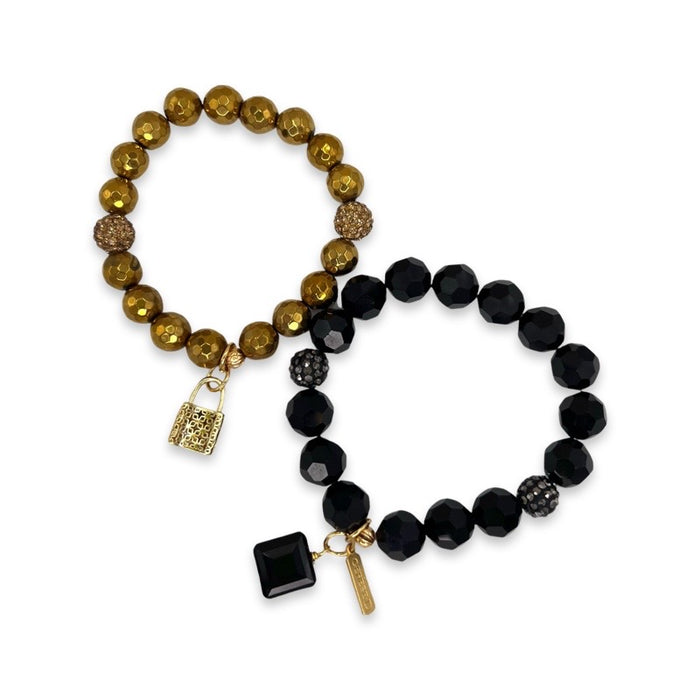 Black and Gold Stretch Bracelet Set