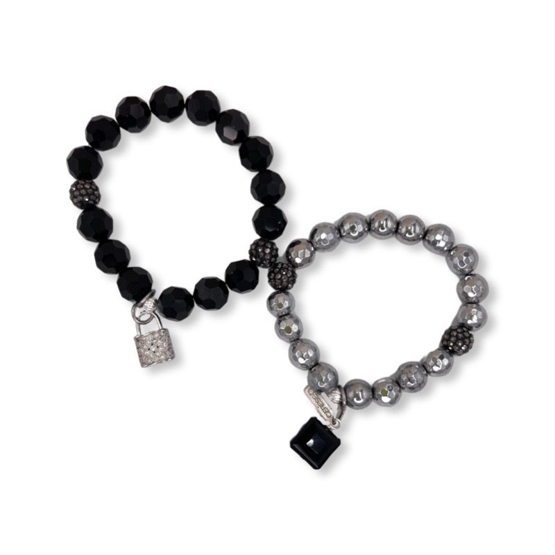 Black and Silver Stretch Bracelet Set