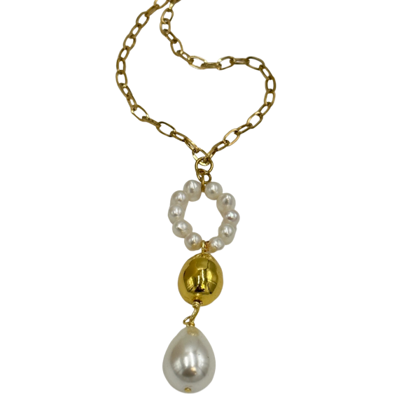 Labor White Pearl Dropplet Necklace Necklaces Cerese D, Inc.   