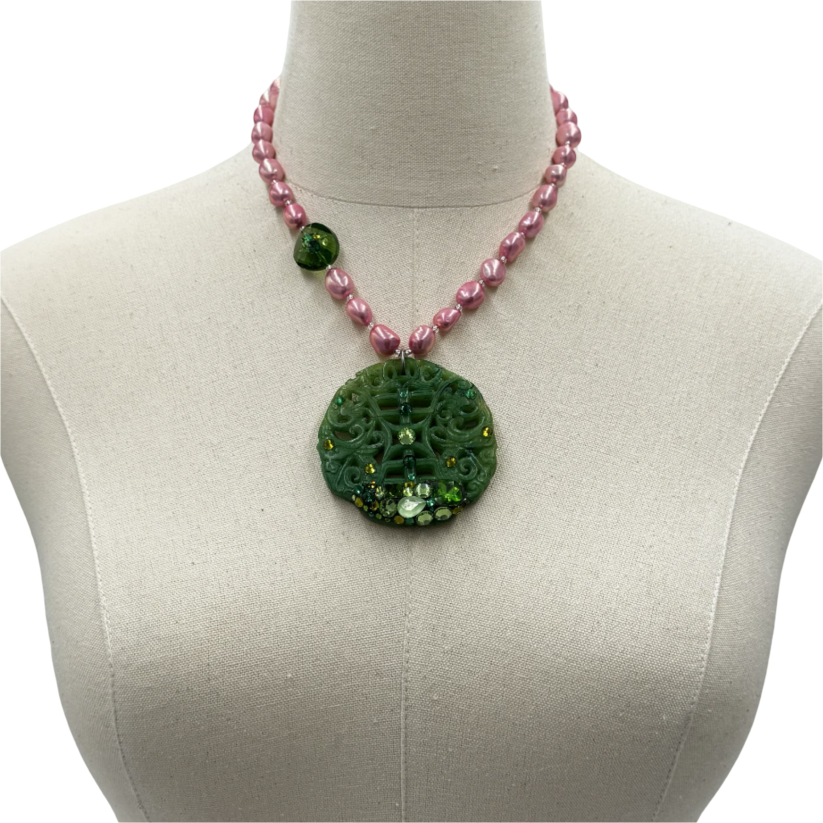 Pink & Green Silk Necklace