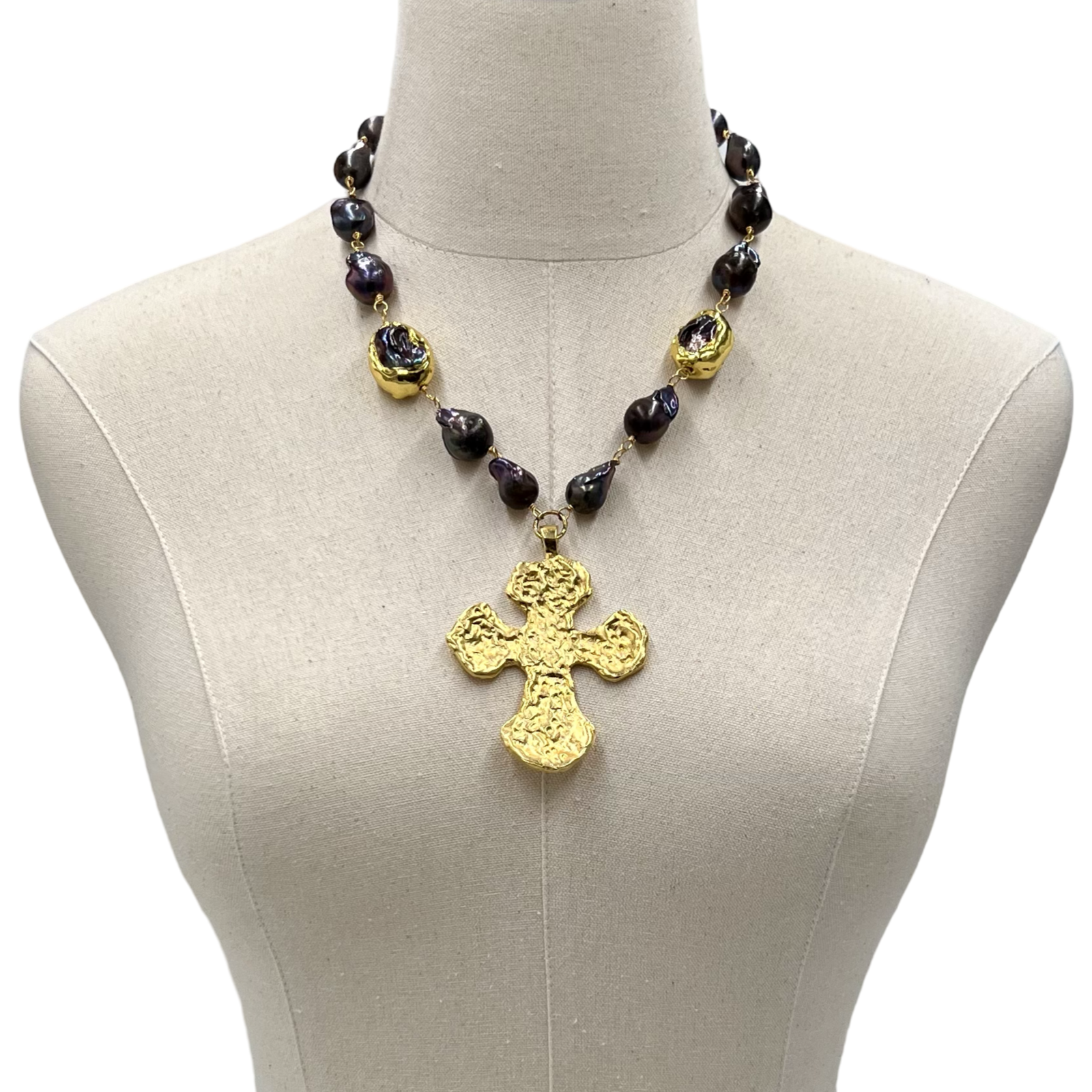 Cross Black Pearl Union Necklace