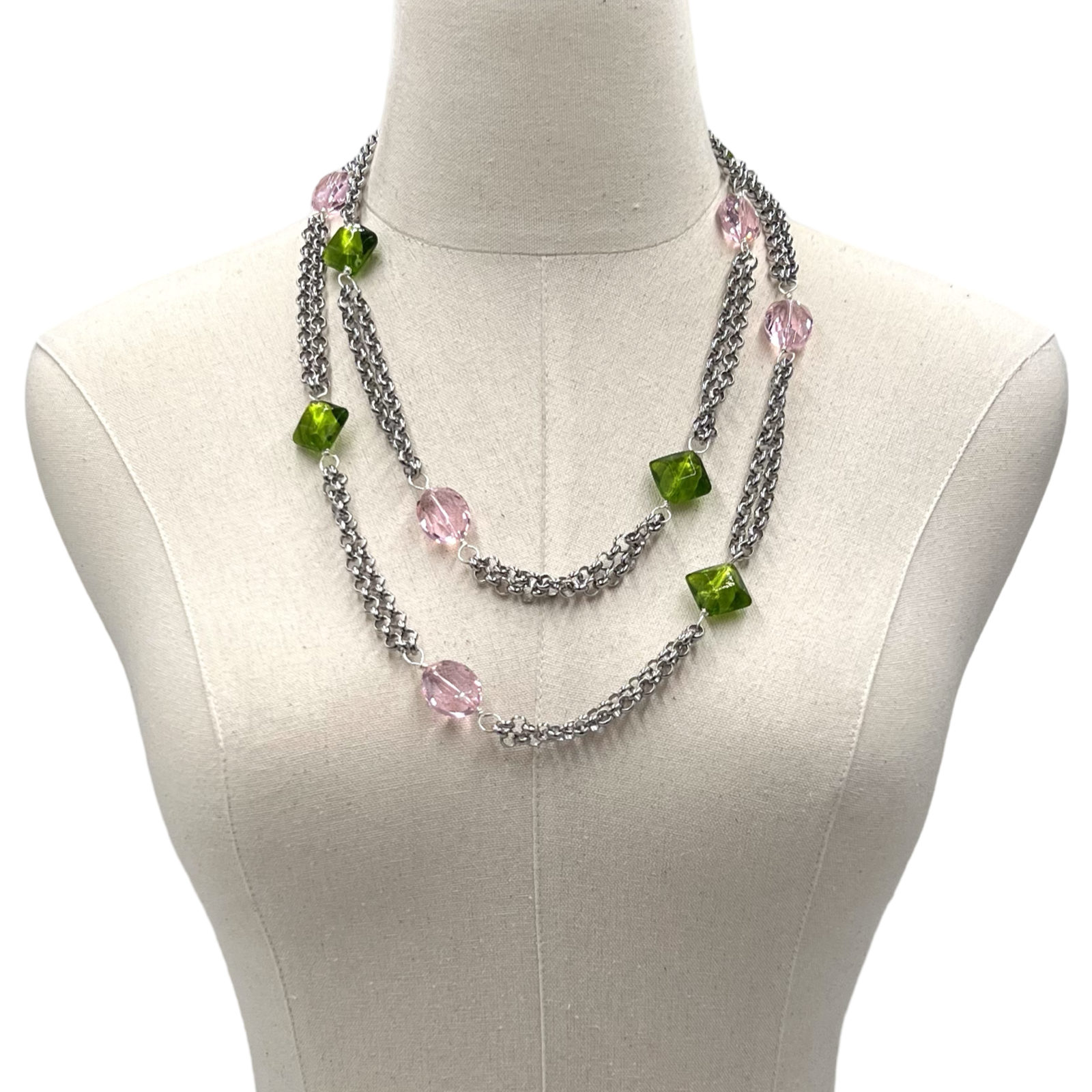 Stations Pink & Green Necklace