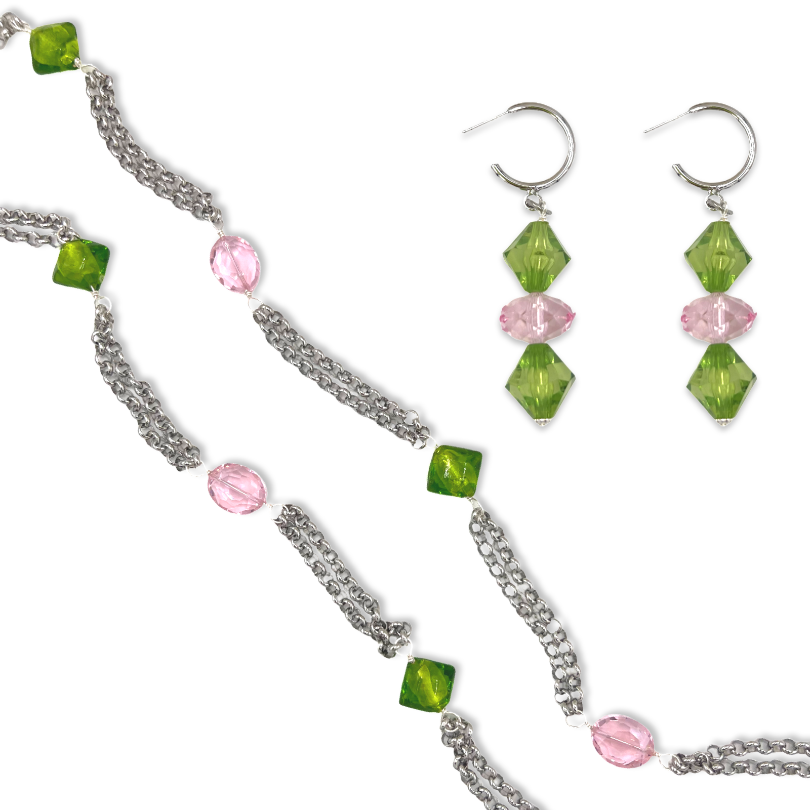 Stations Pink & Green Necklace