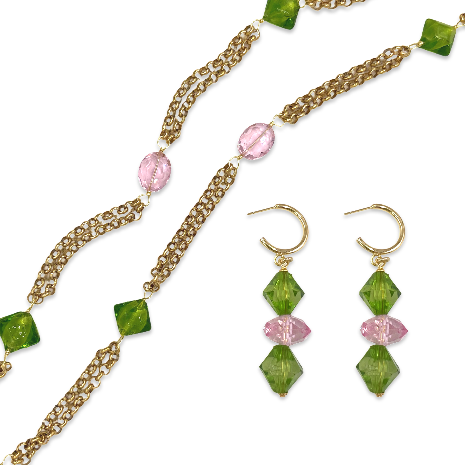 Stations Pink & Green Necklace