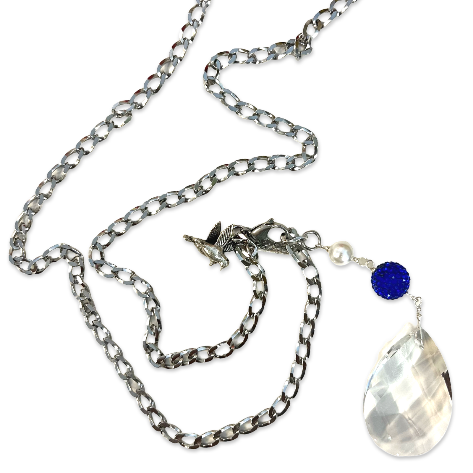 Zeta Dove Crystal Teardrop Necklace