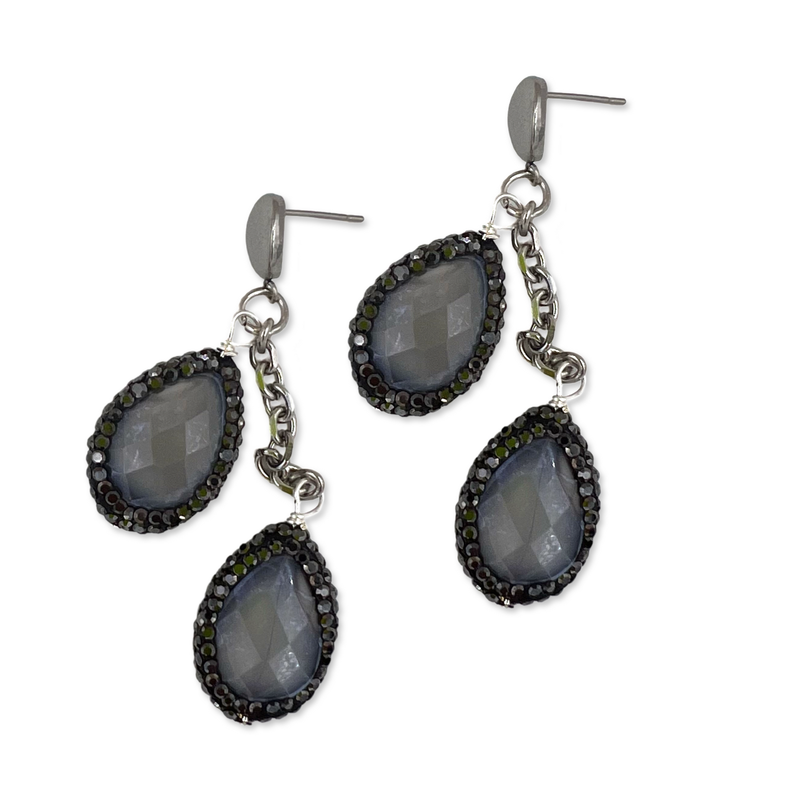 New Dark Grey Gem Set Earrings - 2 main image 1