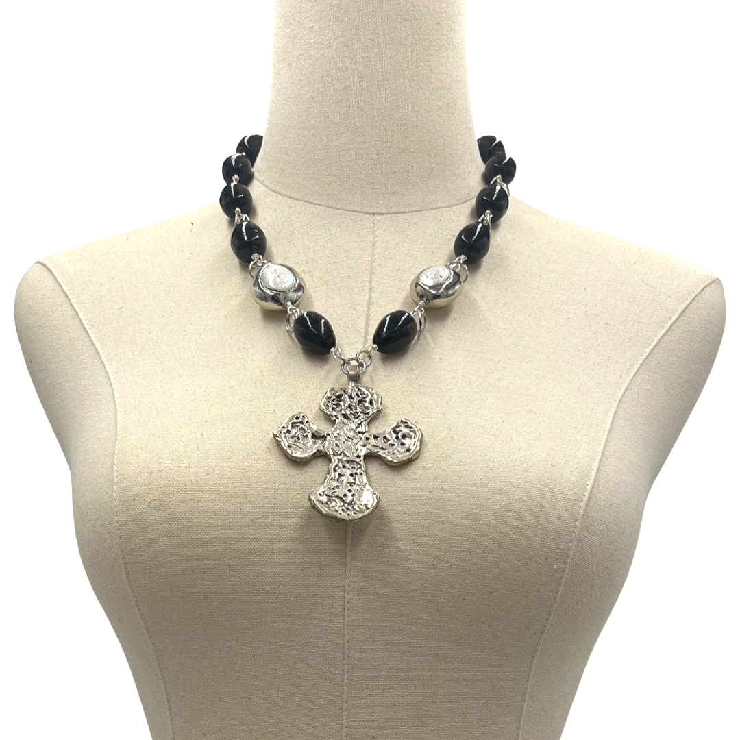 Cross Black Dimple Necklace Necklaces Cerese D, Inc.   