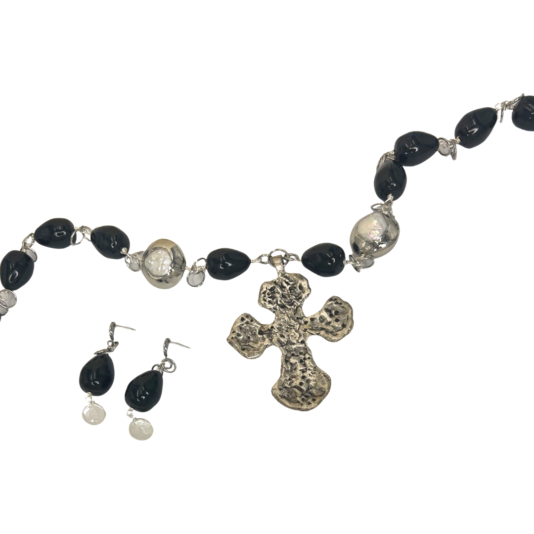 Cross Black Dimple Necklace Necklaces Cerese D, Inc.   