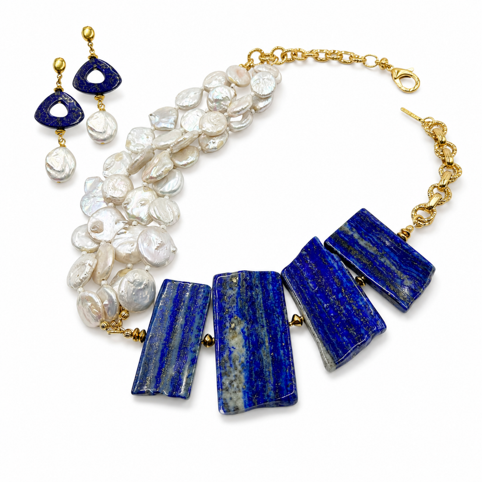 Lapis Pearl Necklace Set