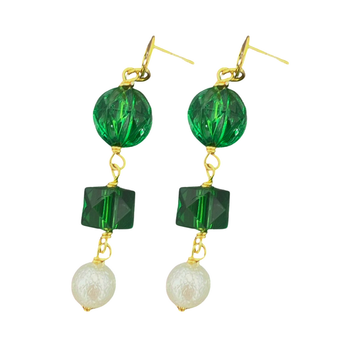 Link Chain Green Earring Earrings Cerese D, Inc. Gold  