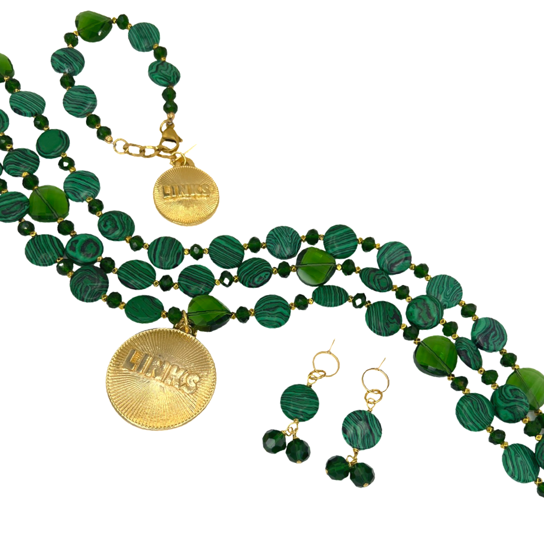 Links Mala Green Necklace LINKS Necklaces Cerese D, Inc. Gold  