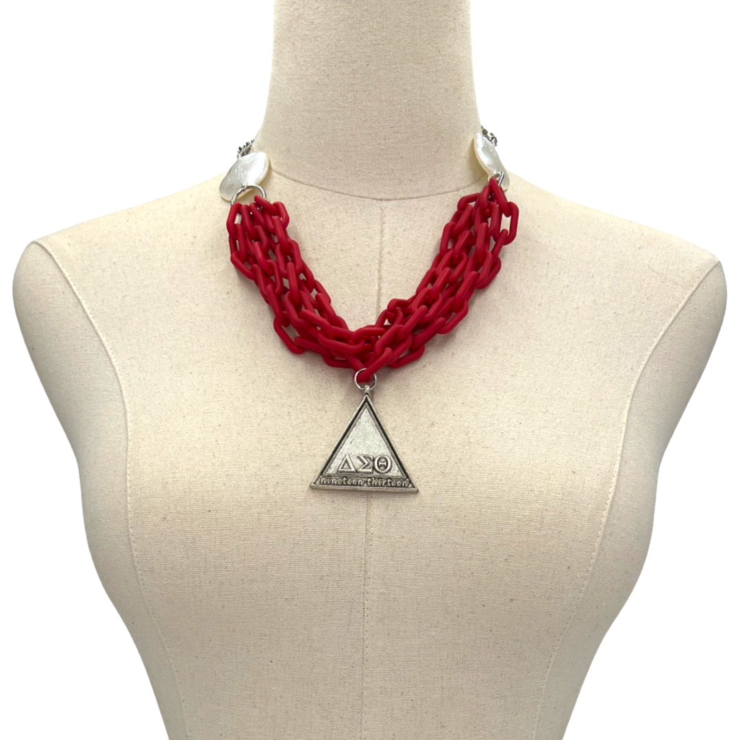 Delta Fortitude Red Faux Leather Chain Necklace DELTA Necklaces Cerese D Jewelry   
