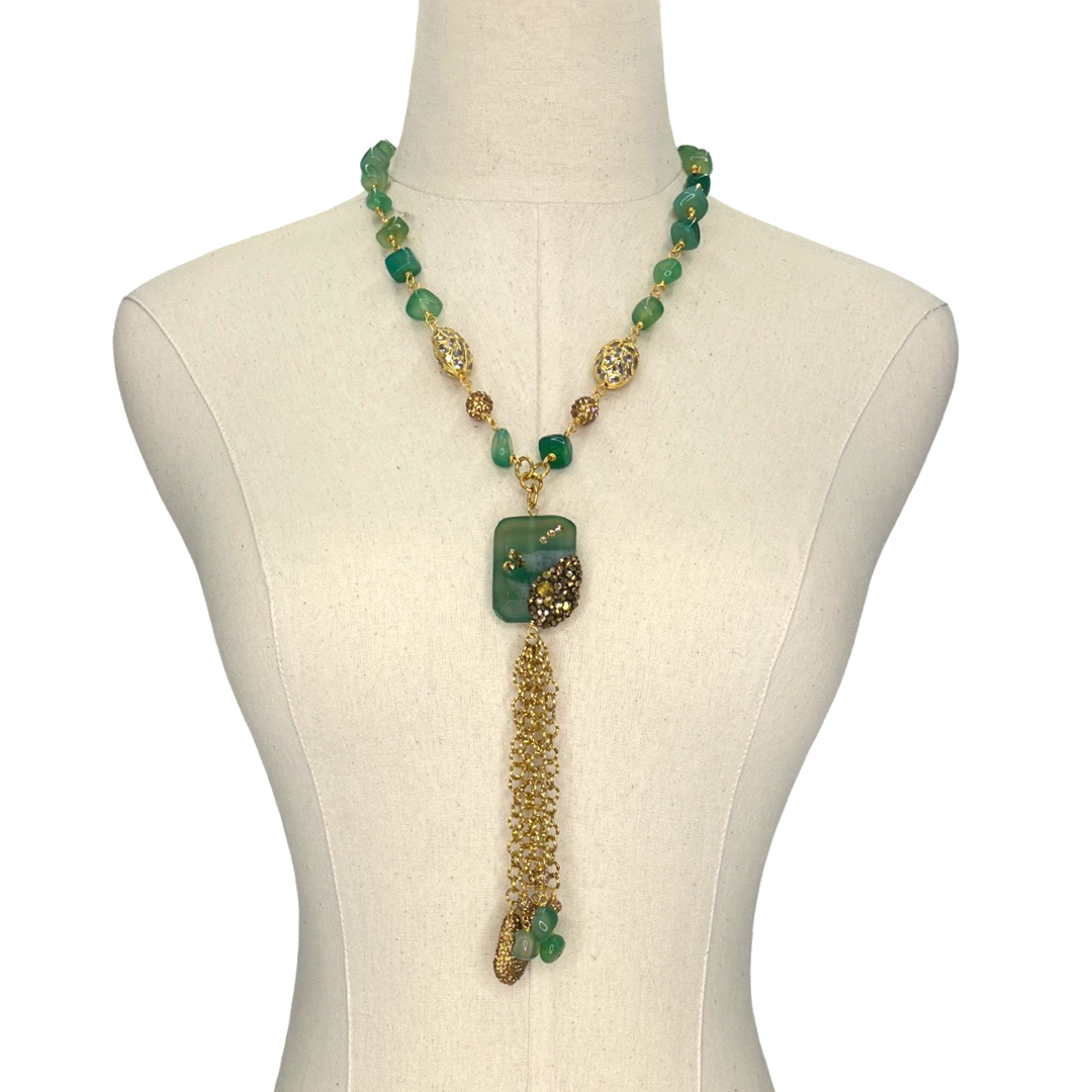 Green Oak Necklace OOAK Cerese D, Inc. Style B - Gold - Rectangle Pendant  